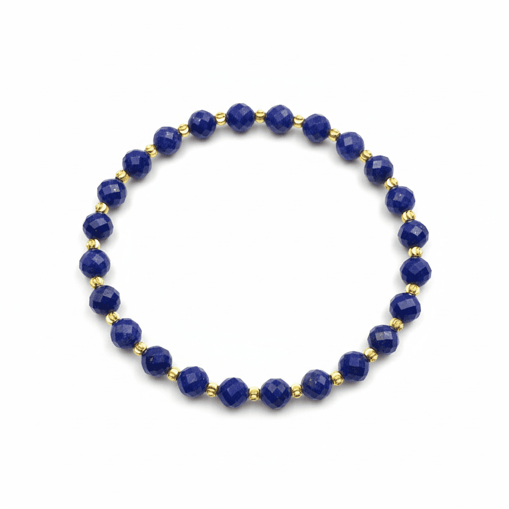 Lapis Lazuli 64-Facet Gold Accent Bracelet