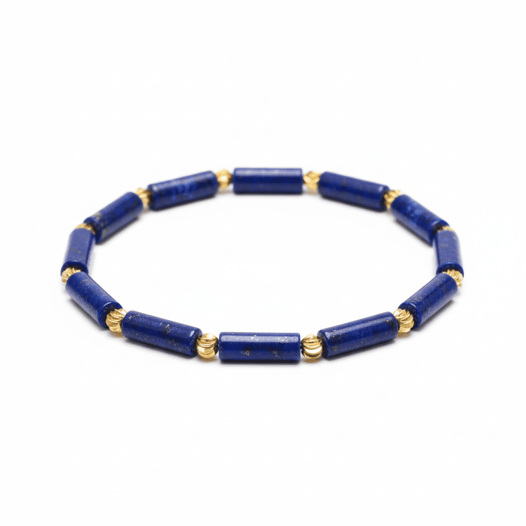 Lapis Lazuli Bamboo Barrel Bead Bracelet